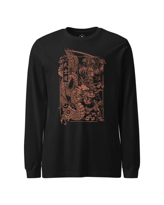 Samurai & Dragon Warrior Ukiyo-e Unisex Long Sleeve Tee Black - Samurai Original