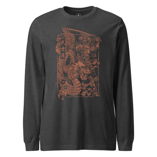 Samurai & Dragon Warrior Ukiyo-e Unisex Long Sleeve Tee Dark Grey Heather - Samurai Original