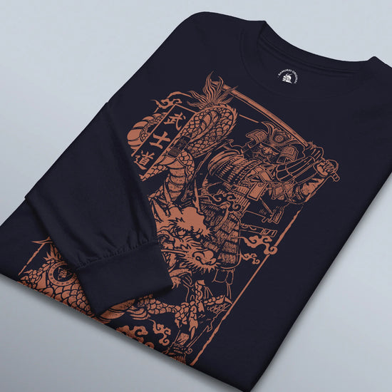 Samurai & Dragon Warrior Ukiyo-e Unisex Long Sleeve Tee - Samurai Original