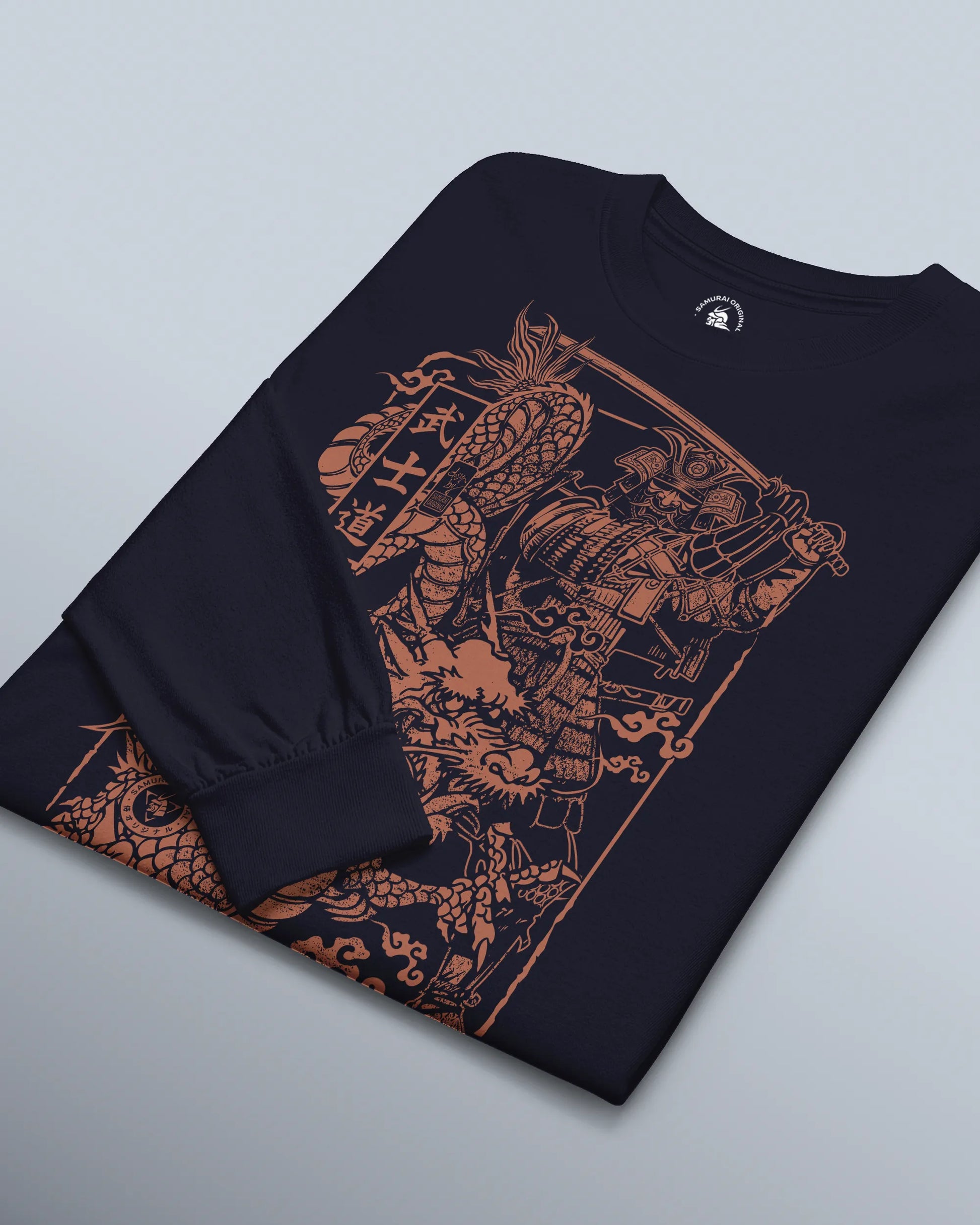 Samurai & Dragon Warrior Ukiyo-e Unisex Long Sleeve Tee - Samurai Original