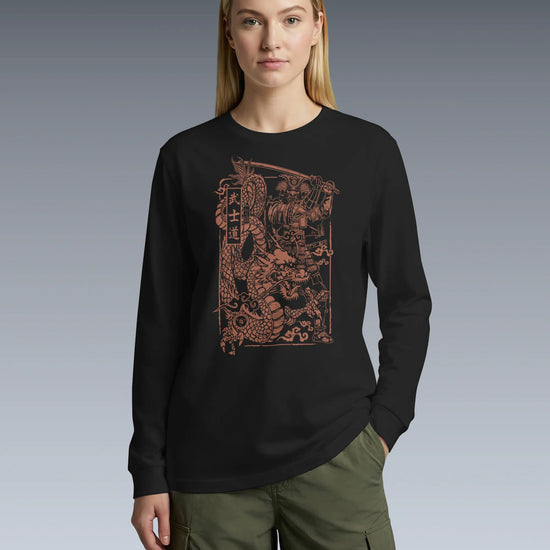Samurai & Dragon Warrior Ukiyo-e Unisex Long Sleeve Tee - Samurai Original
