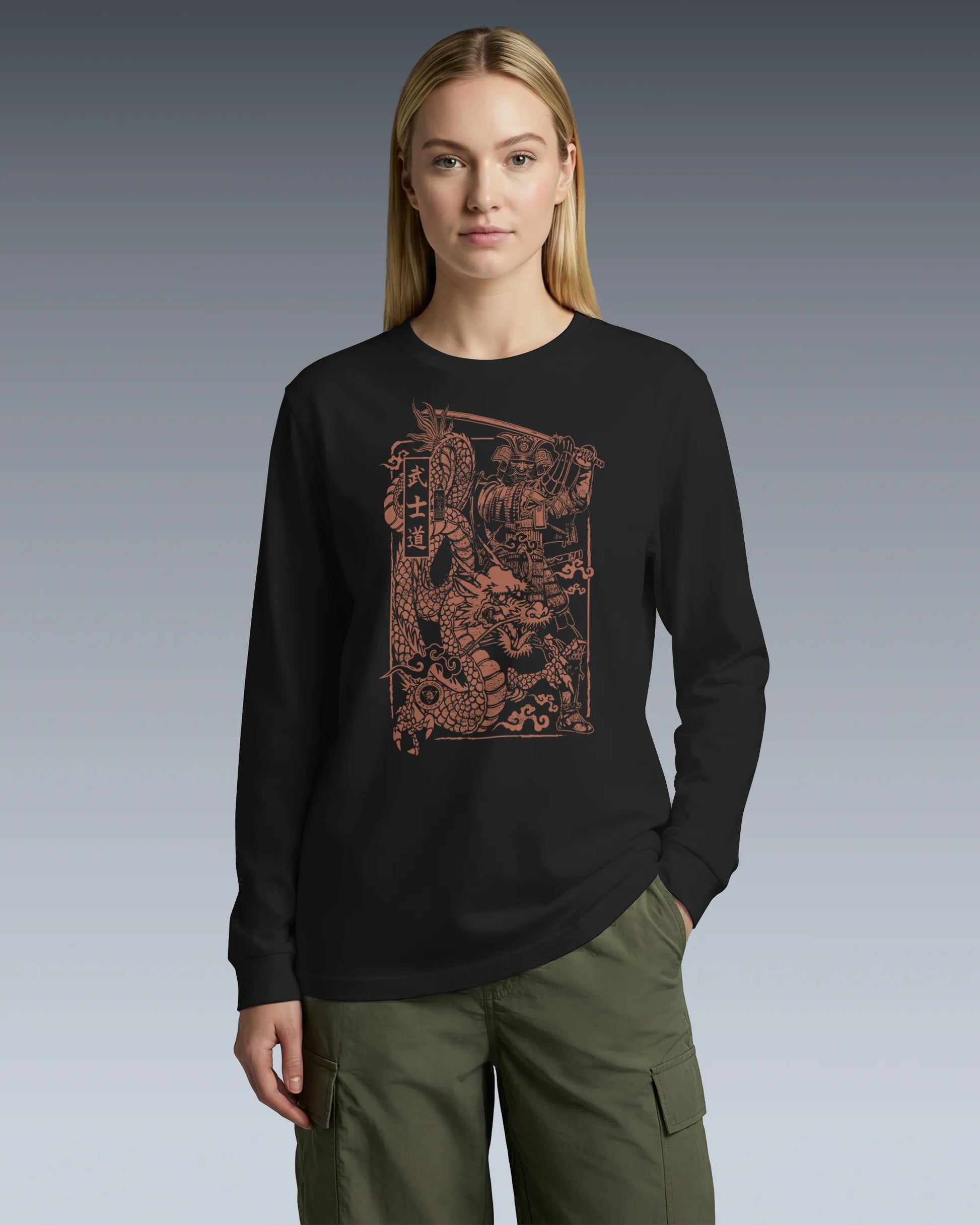 Samurai & Dragon Warrior Ukiyo-e Unisex Long Sleeve Tee - Samurai Original