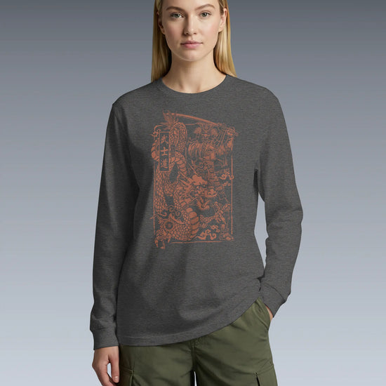 Samurai & Dragon Warrior Ukiyo-e Unisex Long Sleeve Tee - Samurai Original