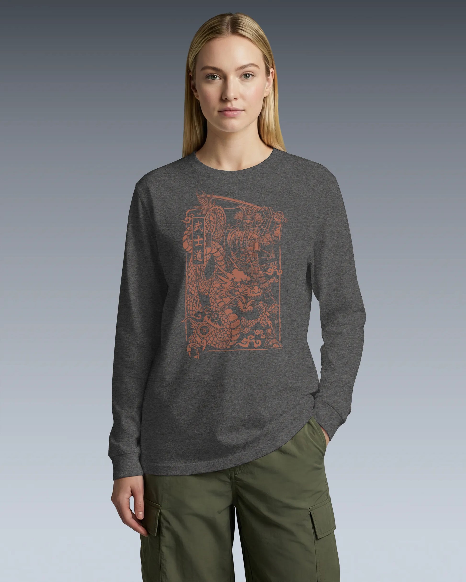Samurai & Dragon Warrior Ukiyo-e Unisex Long Sleeve Tee - Samurai Original