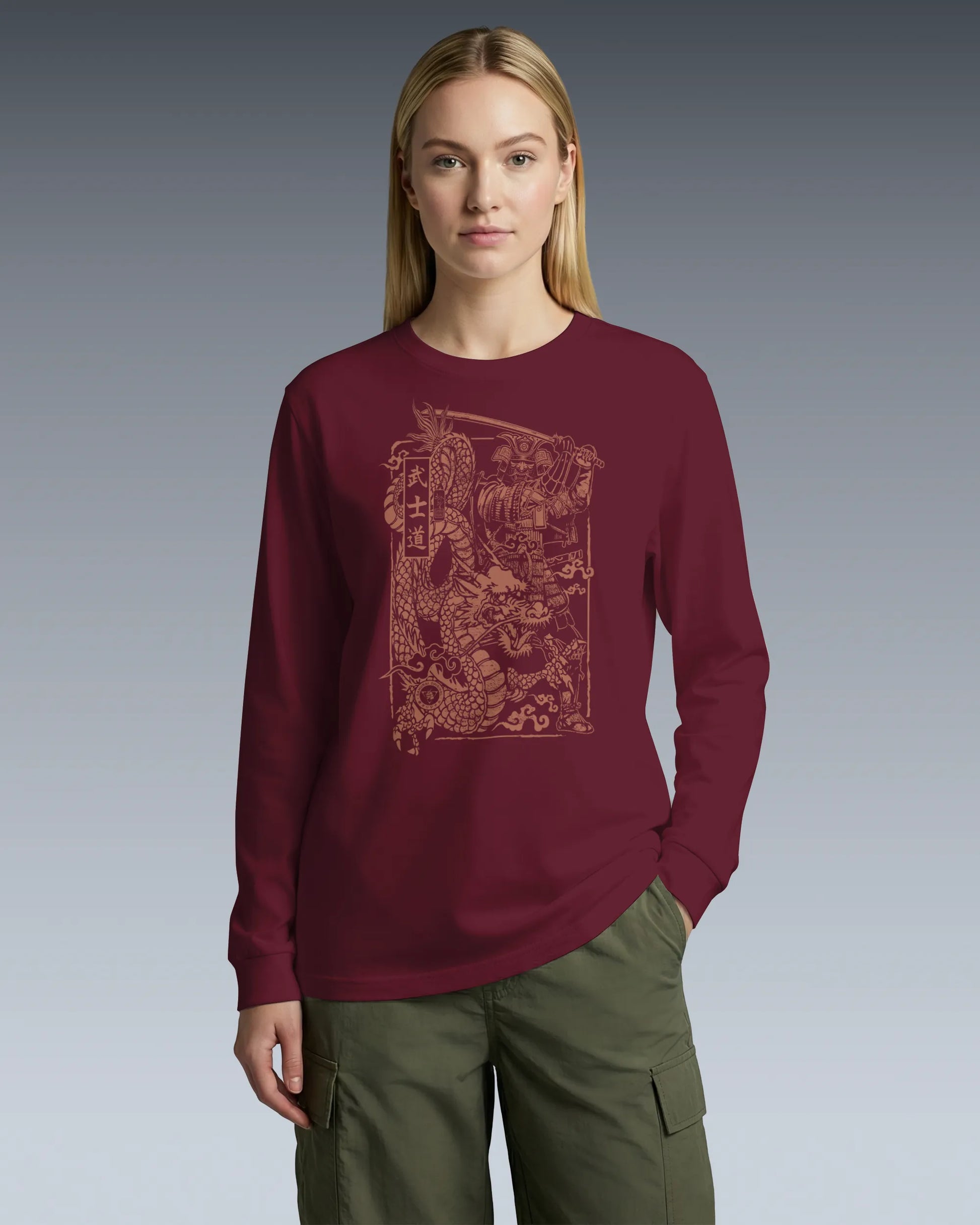 Samurai & Dragon Warrior Ukiyo-e Unisex Long Sleeve Tee - Samurai Original