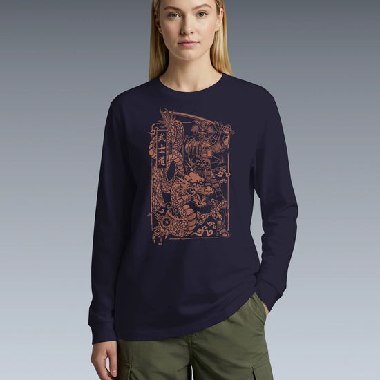Samurai & Dragon Warrior Ukiyo-e Unisex Long Sleeve Tee - Samurai Original