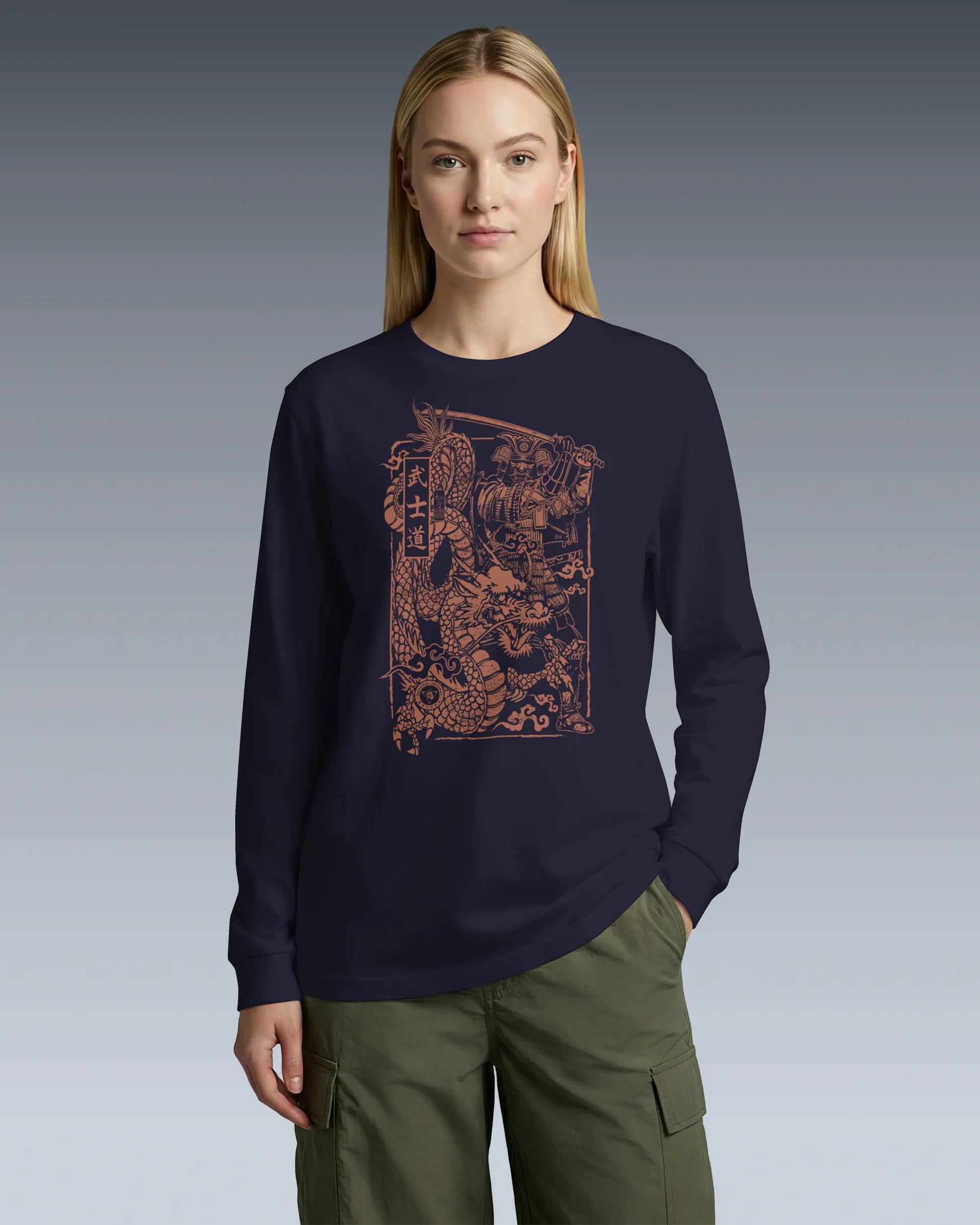 Samurai & Dragon Warrior Ukiyo-e Unisex Long Sleeve Tee - Samurai Original