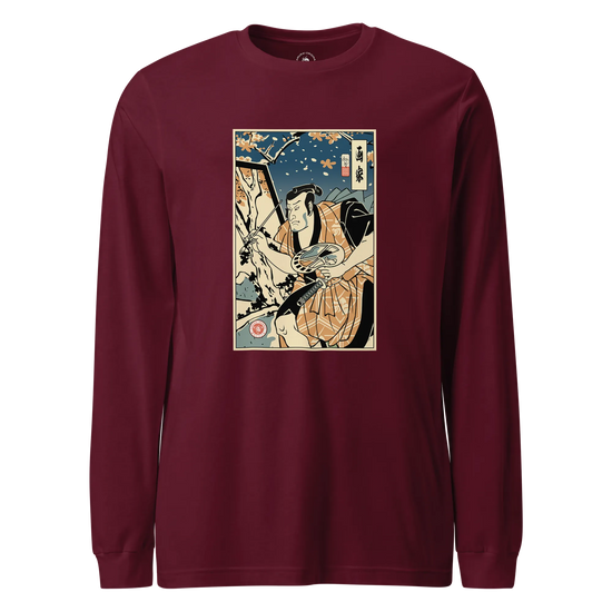 Samurai Painter Artist Ukiyo-e Unisex Long Sleeve Tee Maroon - Samurai Original