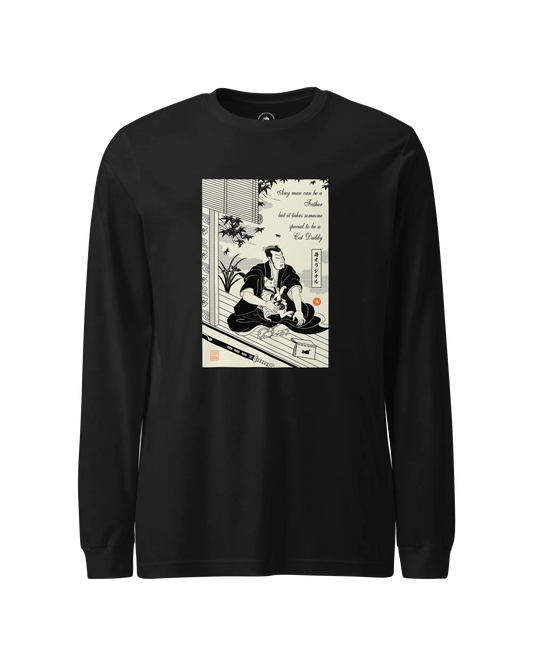 Samurai and Cat Ukiyo-e Unisex Long Sleeve Tee No.3