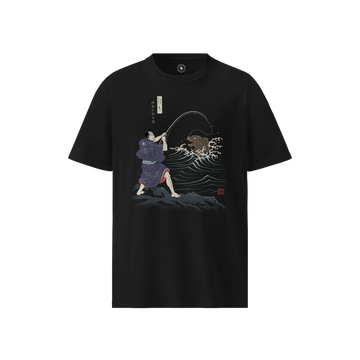 Samurai vs Sea Monste Japanese Ukiyo-e Unisex Organic T-shirt