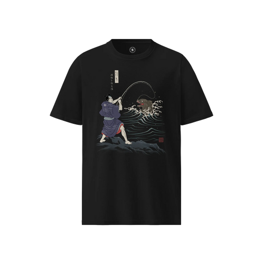 Samurai vs Sea Monste Japanese Ukiyo-e Unisex Organic T-shirt