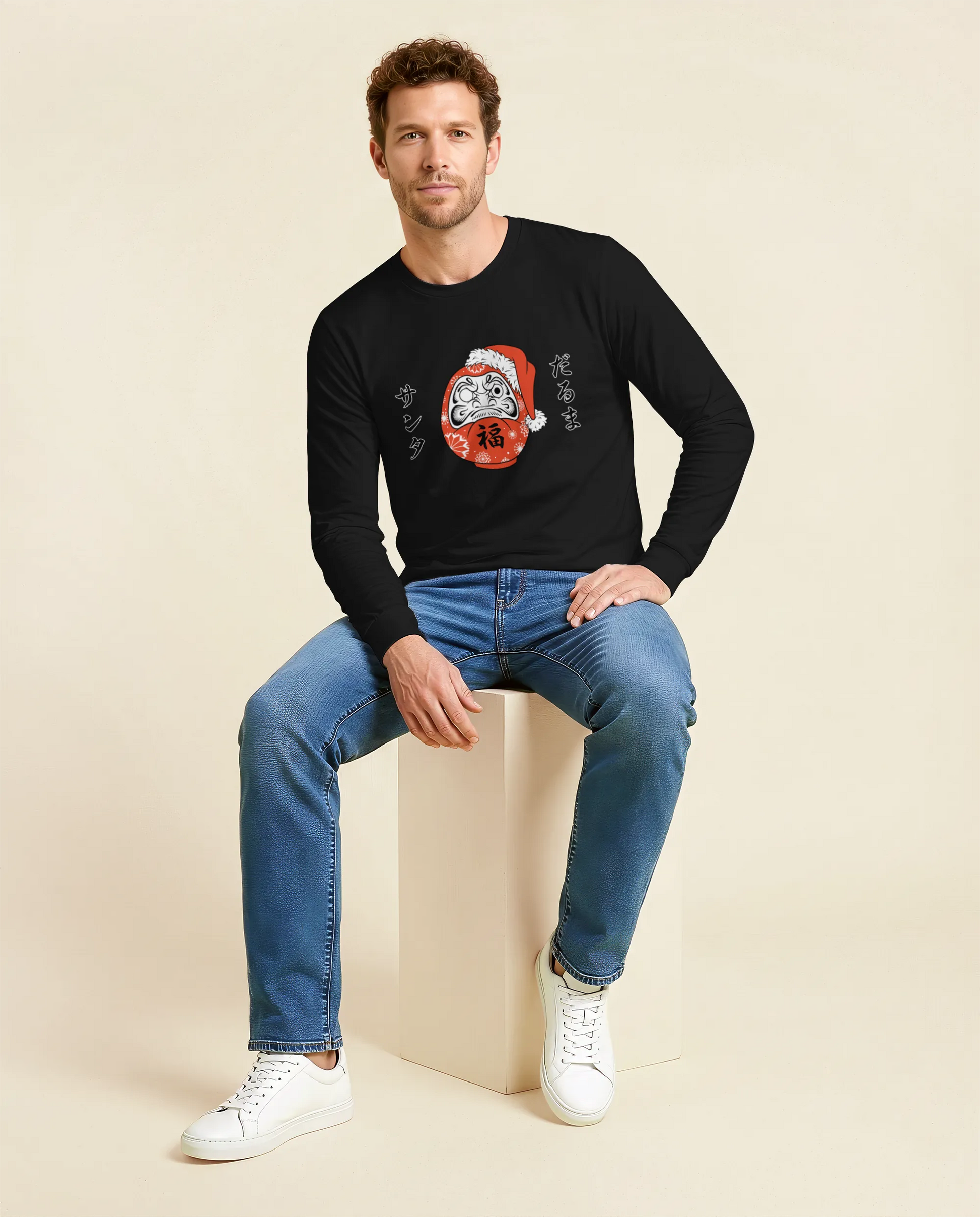 Santa Daruma Japanese Ukiyo-e Unisex Long Sleeve Tee - Samurai Original