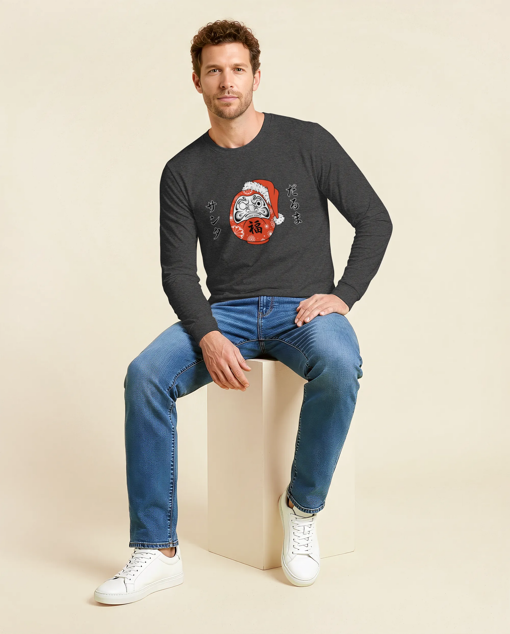 Santa Daruma Japanese Ukiyo-e Unisex Long Sleeve Tee - Samurai Original