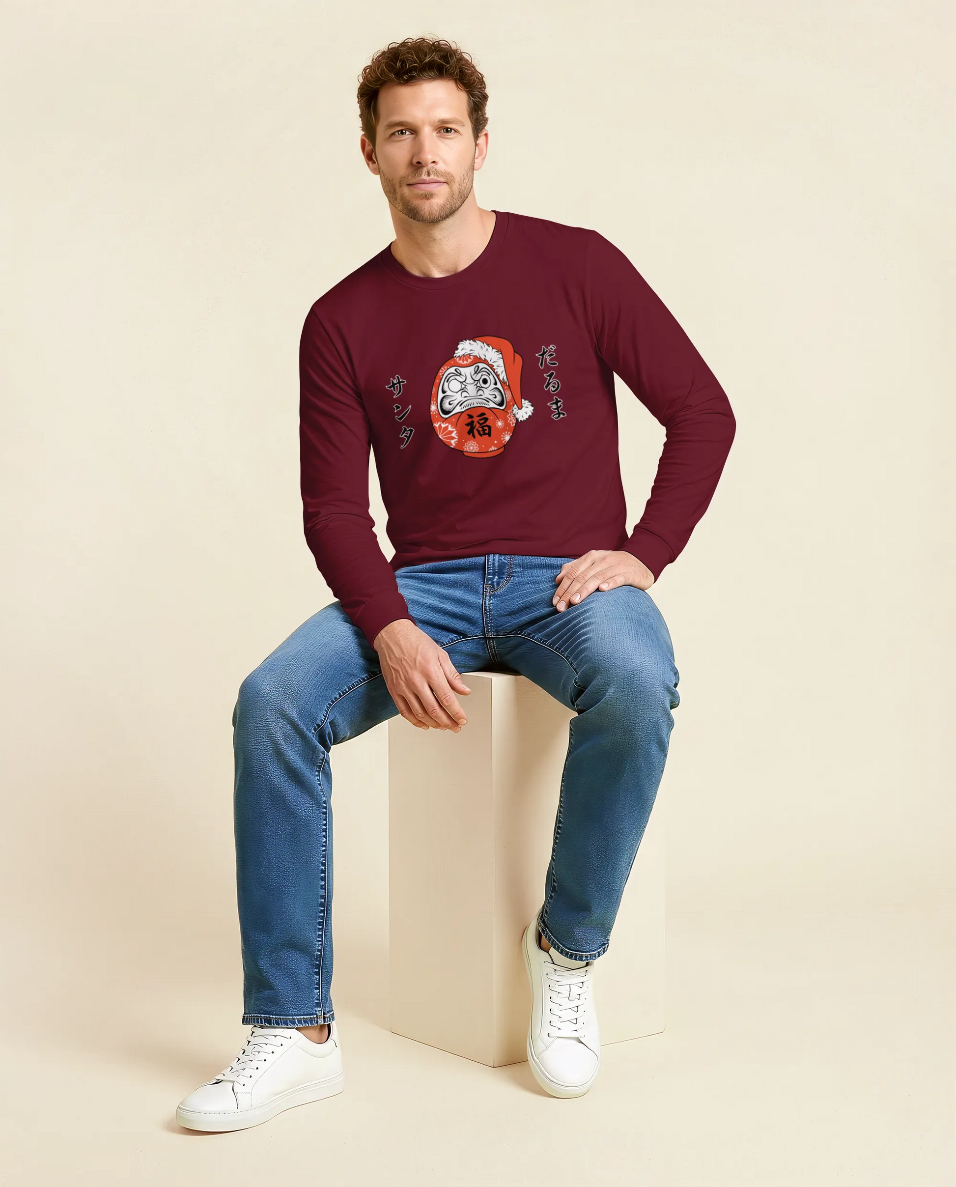 Santa Daruma Japanese Ukiyo-e Unisex Long Sleeve Tee - Samurai Original