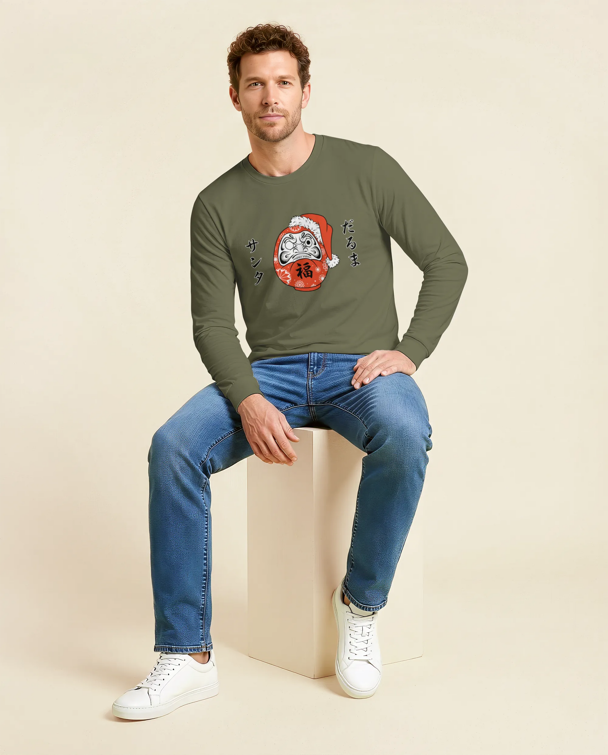Santa Daruma Japanese Ukiyo-e Unisex Long Sleeve Tee - Samurai Original