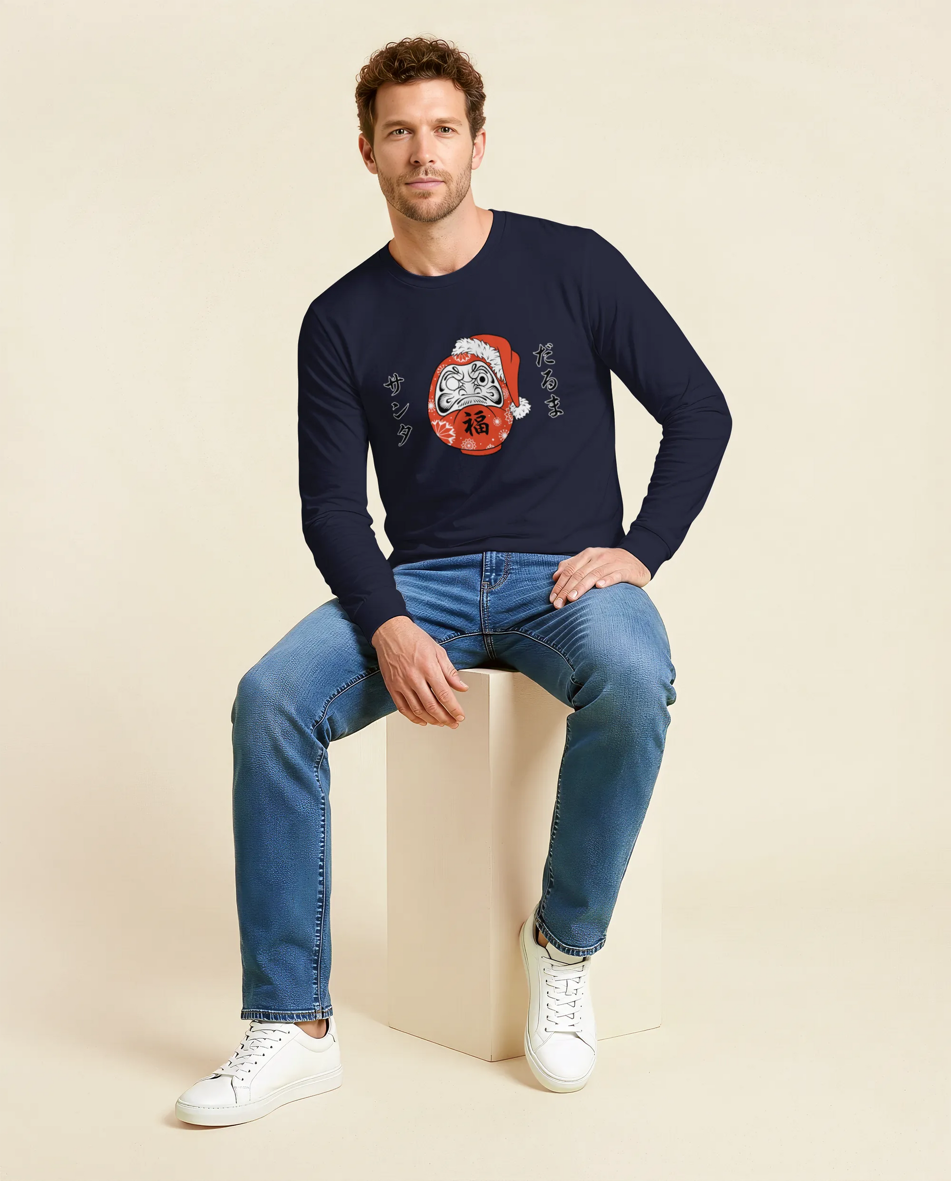 Santa Daruma Japanese Ukiyo-e Unisex Long Sleeve Tee - Samurai Original