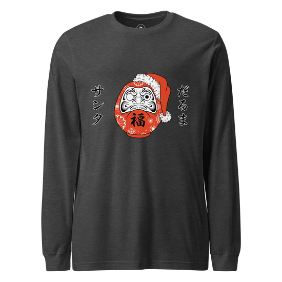Santa Daruma Japanese Ukiyo-e Unisex Long Sleeve Tee Dark Grey Heather - Samurai Original