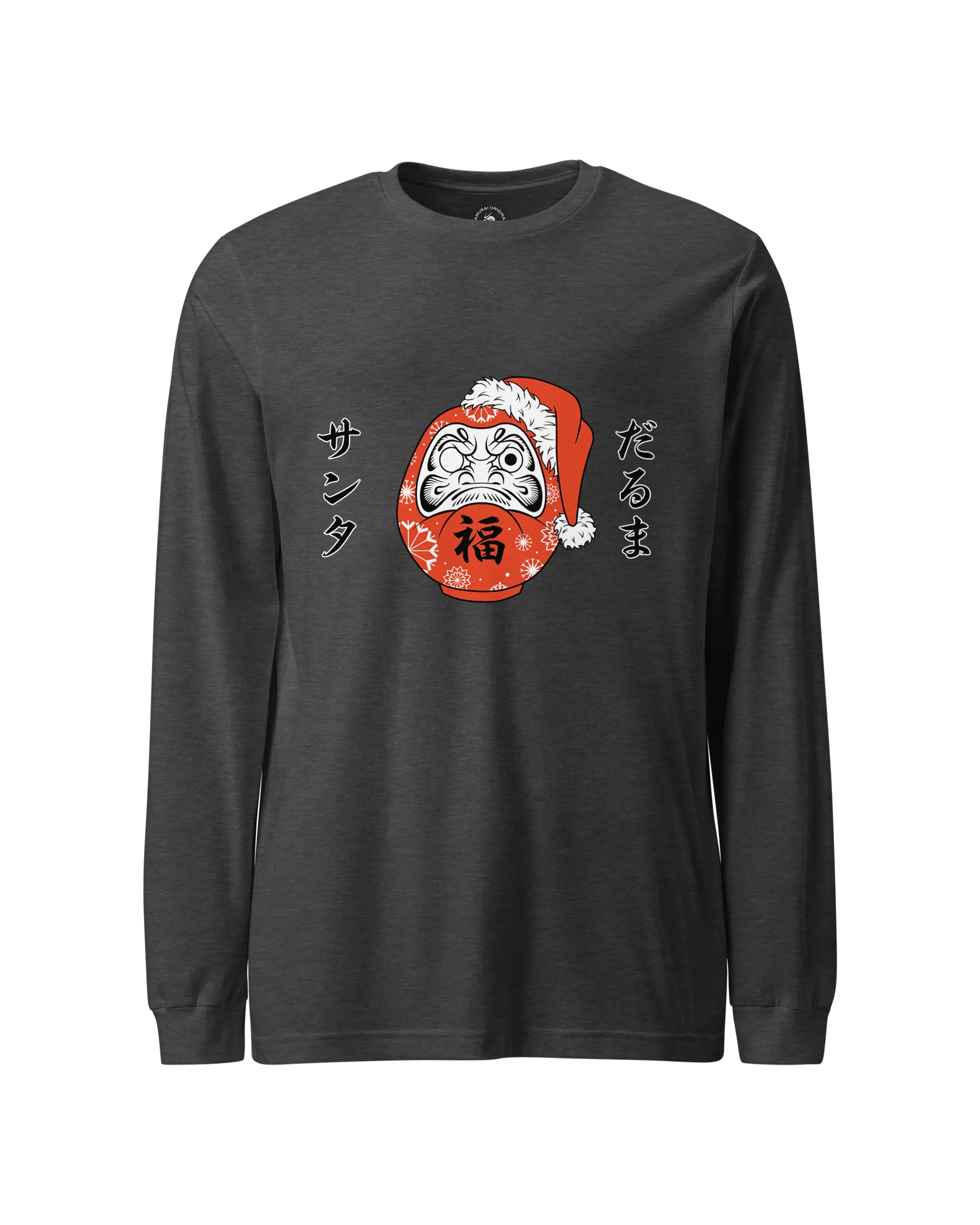 Santa Daruma Japanese Ukiyo-e Unisex Long Sleeve Tee Dark Grey Heather - Samurai Original