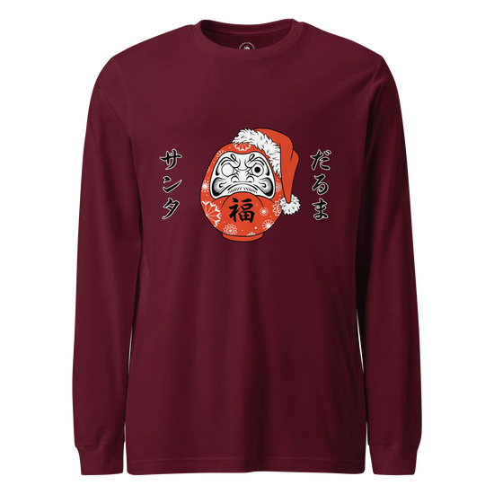 Santa Daruma Japanese Ukiyo-e Unisex Long Sleeve Tee Maroon - Samurai Original