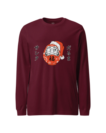 Santa Daruma Japanese Ukiyo-e Unisex Long Sleeve Tee Maroon - Samurai Original