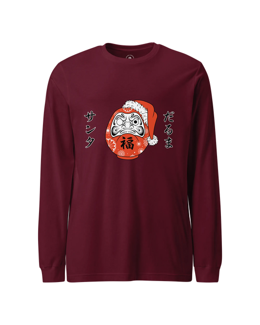 Santa Daruma Japanese Ukiyo-e Unisex Long Sleeve Tee Maroon - Samurai Original