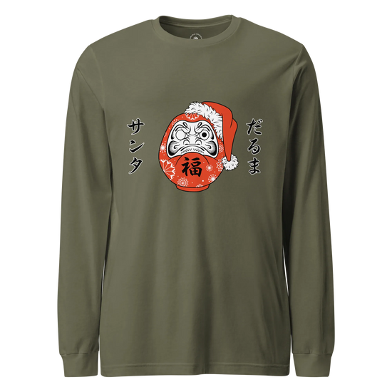 Santa Daruma Japanese Ukiyo-e Unisex Long Sleeve Tee Military Green - Samurai Original