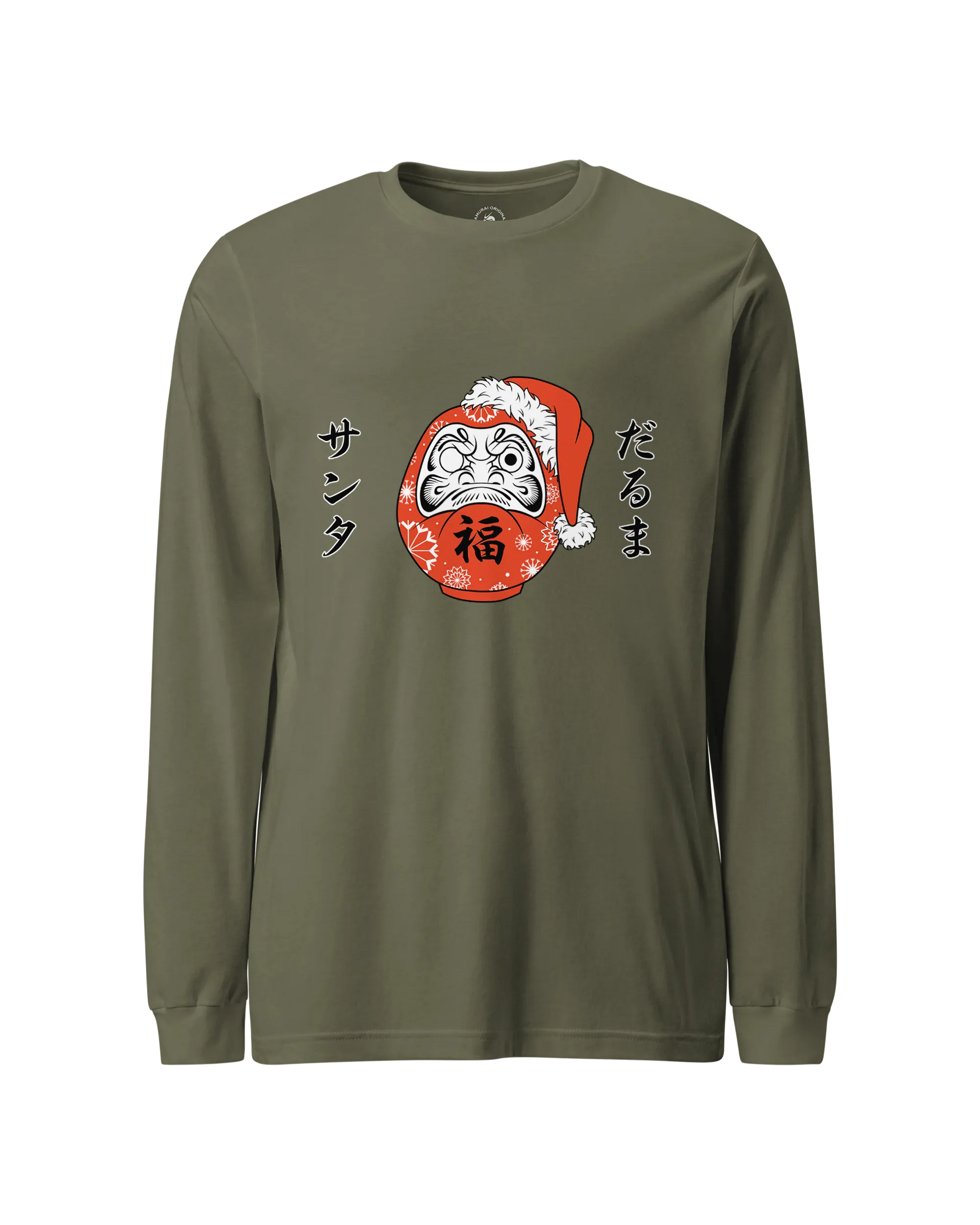 Santa Daruma Japanese Ukiyo-e Unisex Long Sleeve Tee Military Green - Samurai Original