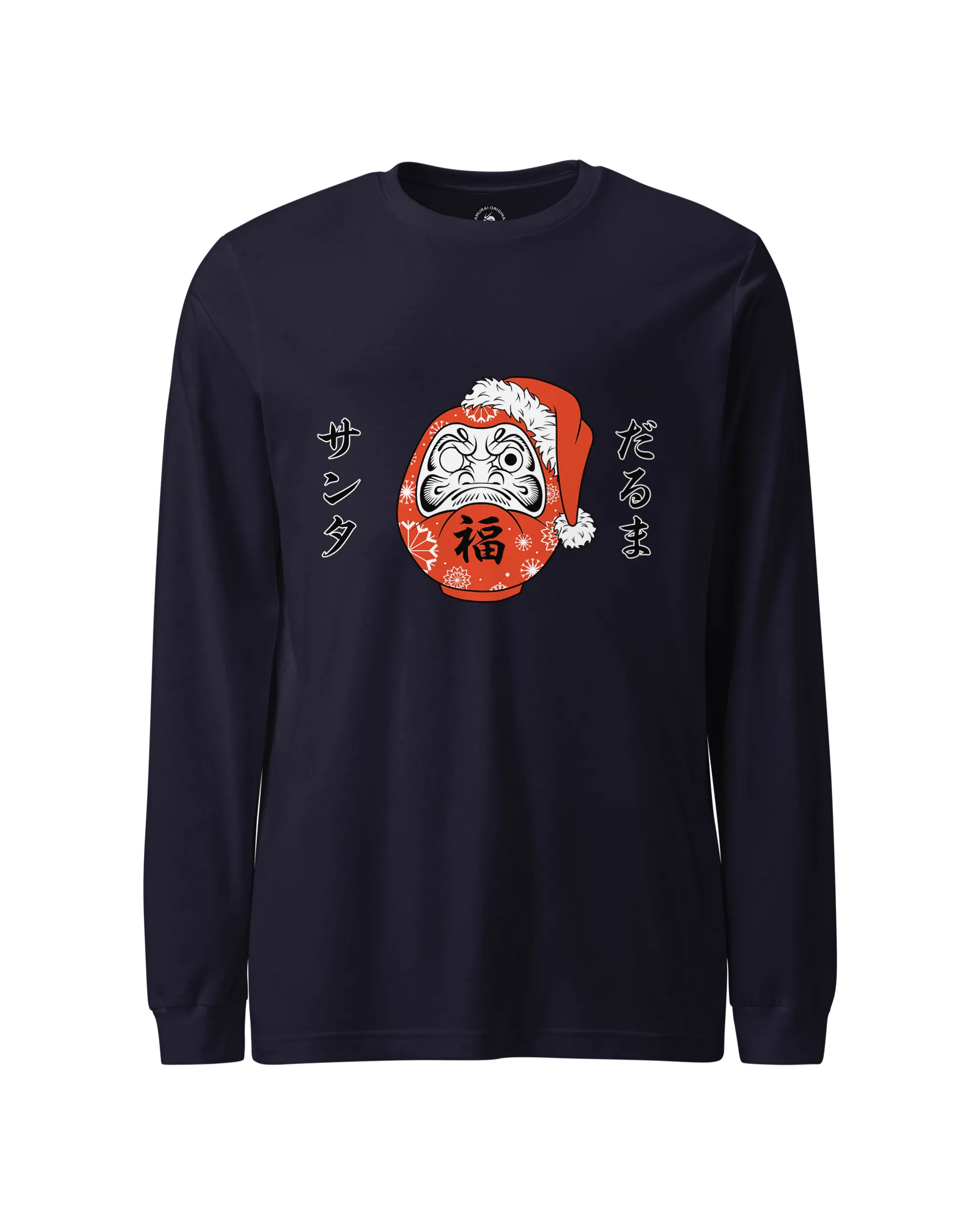 Santa Daruma Japanese Ukiyo-e Unisex Long Sleeve Tee Navy - Samurai Original