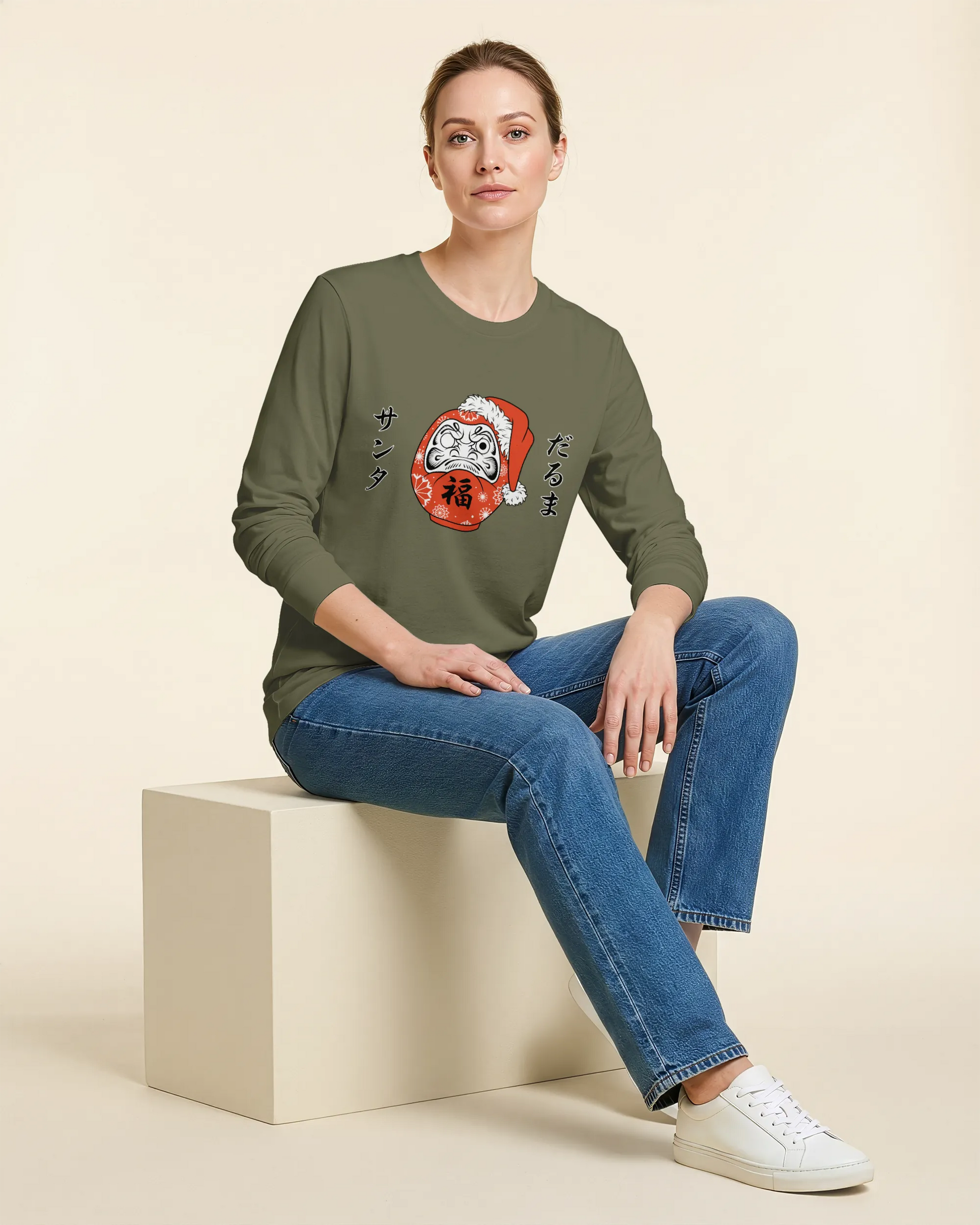 Santa Daruma Japanese Ukiyo-e Unisex Long Sleeve Tee - Samurai Original