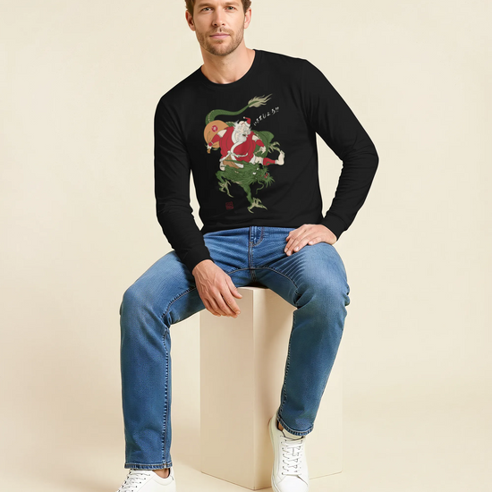 Santa Rides Dragon Japanese Ukiyo-e Unisex Long Sleeve Tee - Samurai Original