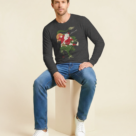 Santa Rides Dragon Japanese Ukiyo-e Unisex Long Sleeve Tee - Samurai Original