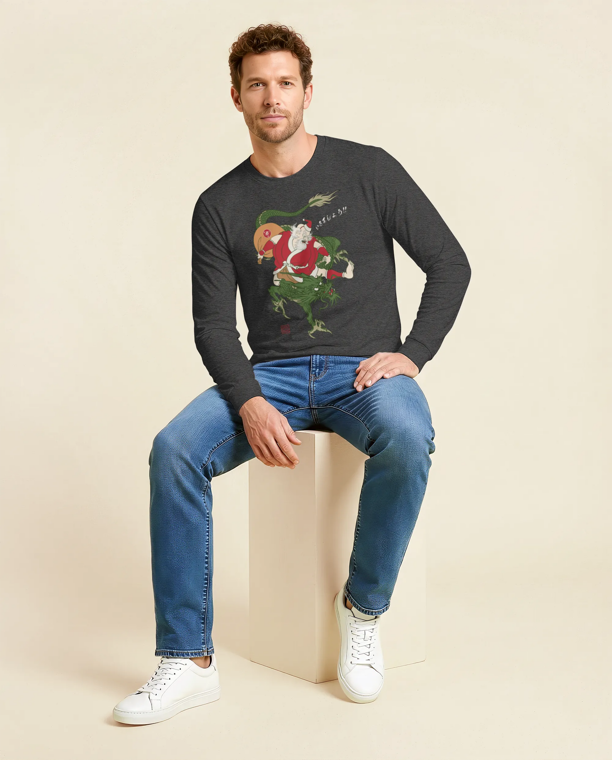 Santa Rides Dragon Japanese Ukiyo-e Unisex Long Sleeve Tee - Samurai Original