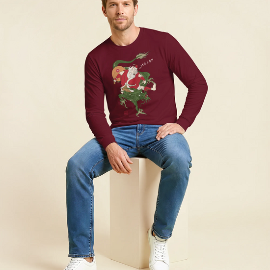 Santa Rides Dragon Japanese Ukiyo-e Unisex Long Sleeve Tee - Samurai Original