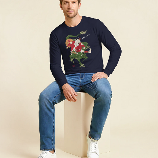 Santa Rides Dragon Japanese Ukiyo-e Unisex Long Sleeve Tee - Samurai Original