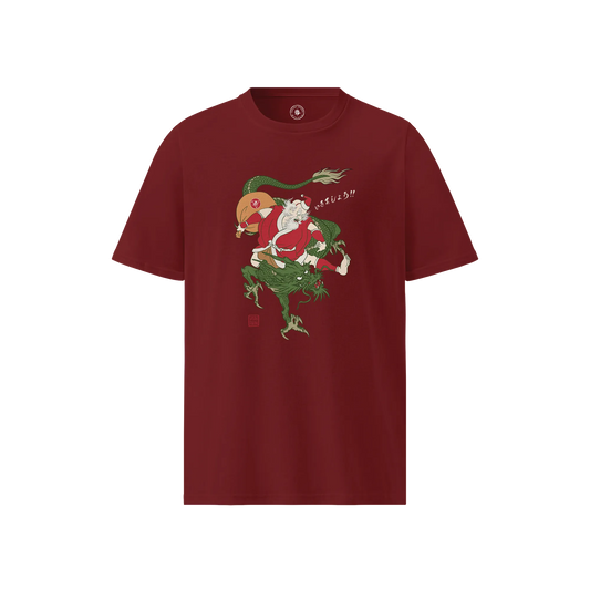 Santa Rides Dragon Japanese Ukiyo-e Unisex organic t-shirt