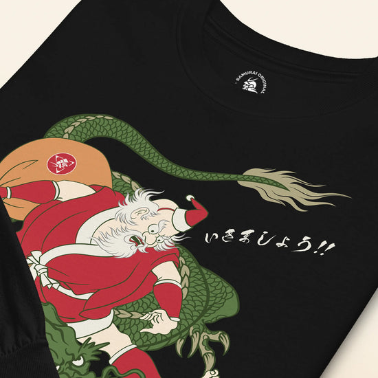 Santa Rides Dragon Japanese Ukiyo-e Unisex Long Sleeve Tee - Samurai Original