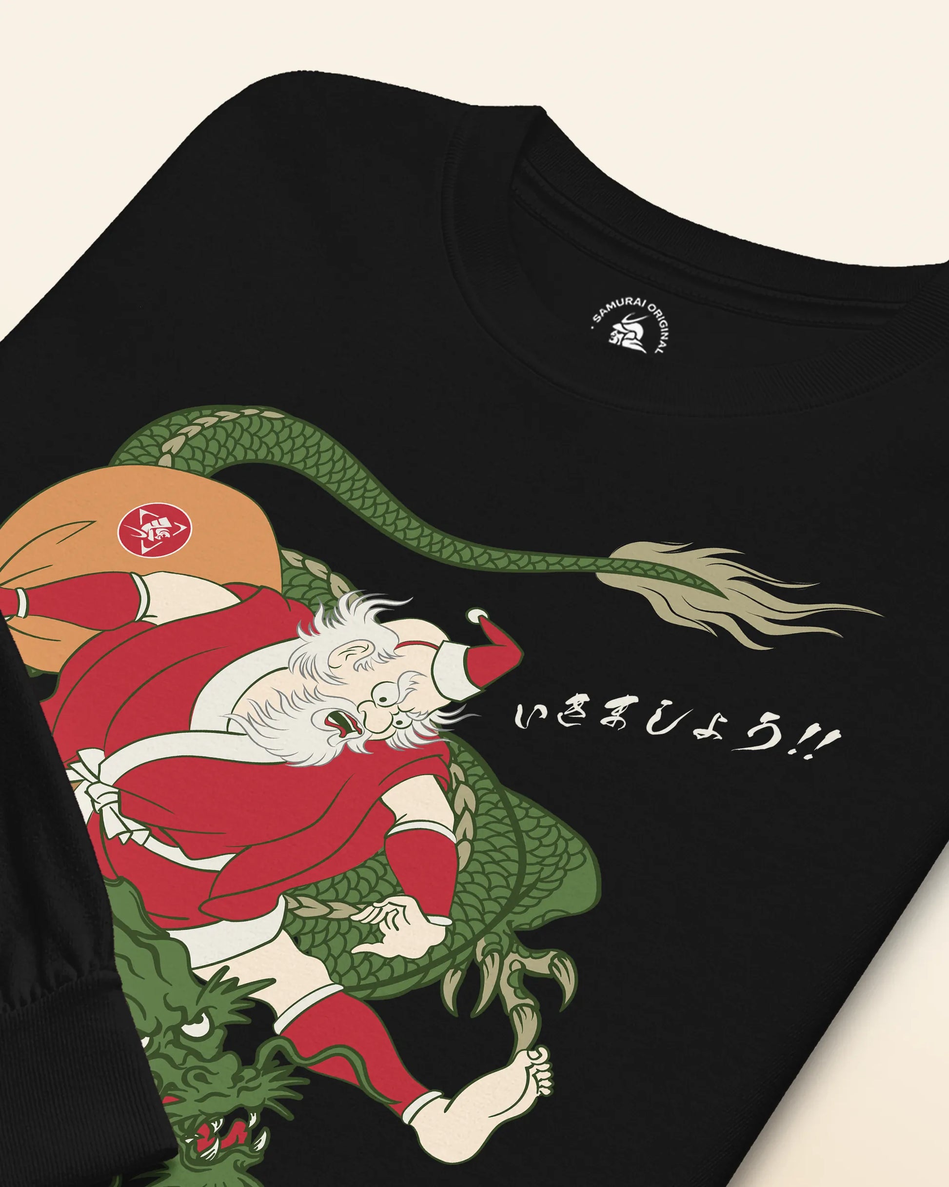 Santa Rides Dragon Japanese Ukiyo-e Unisex Long Sleeve Tee - Samurai Original
