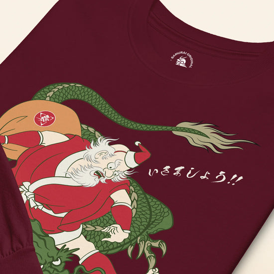 Santa Rides Dragon Japanese Ukiyo-e Unisex Long Sleeve Tee - Samurai Original