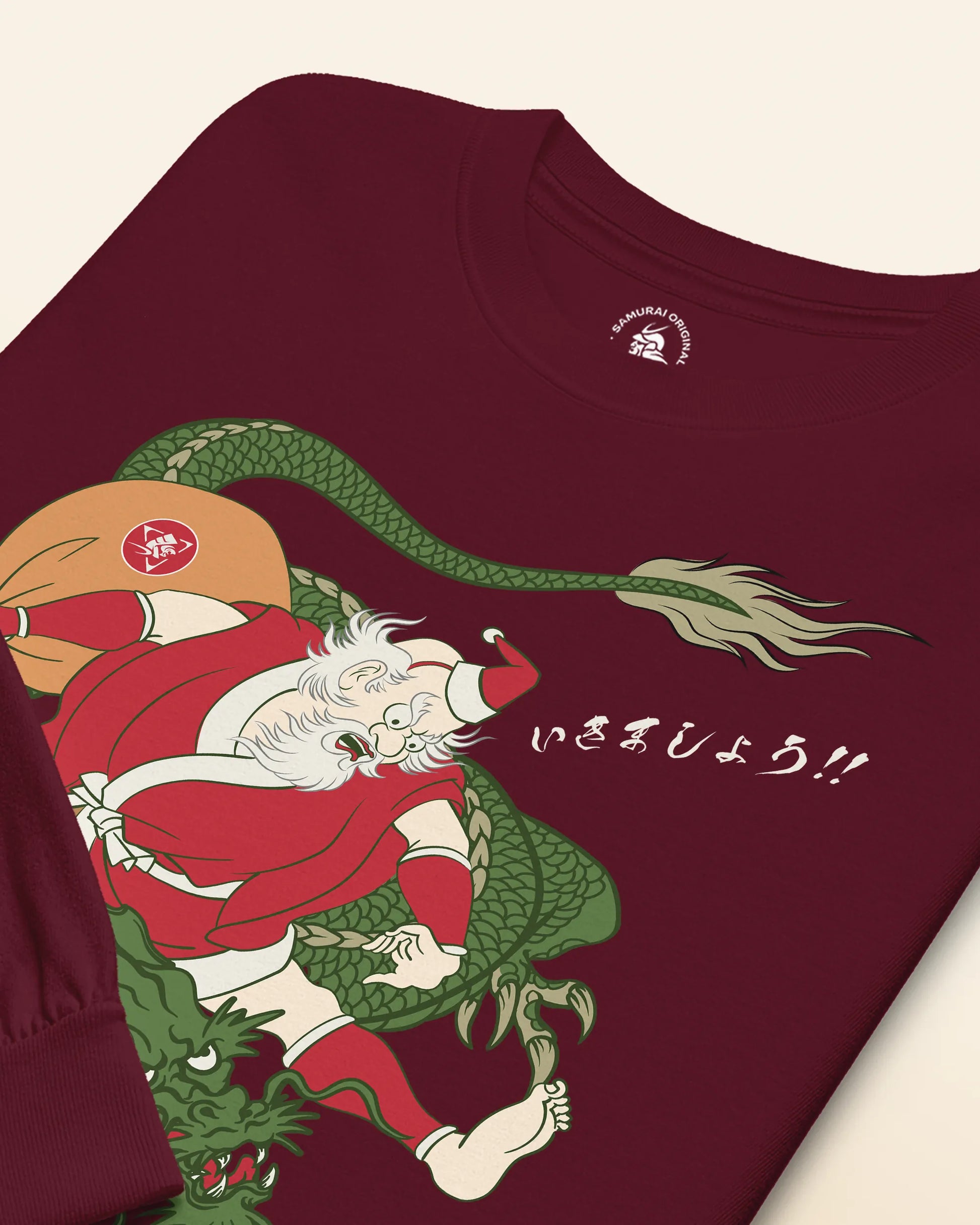 Santa Rides Dragon Japanese Ukiyo-e Unisex Long Sleeve Tee - Samurai Original