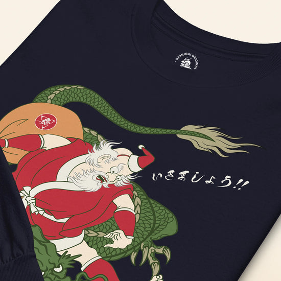 Santa Rides Dragon Japanese Ukiyo-e Unisex Long Sleeve Tee - Samurai Original