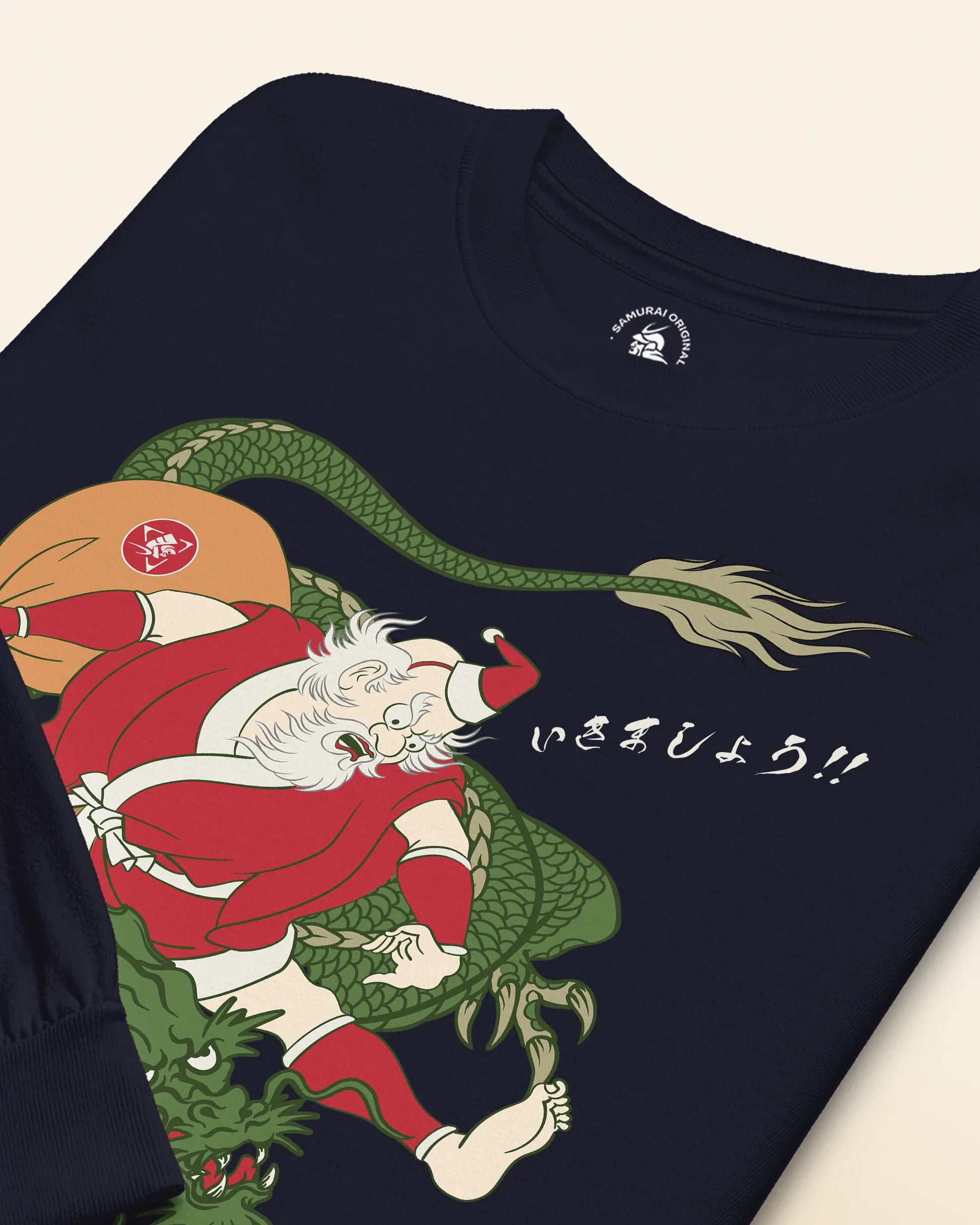 Santa Rides Dragon Japanese Ukiyo-e Unisex Long Sleeve Tee - Samurai Original