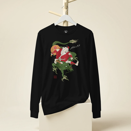 Santa Rides Dragon Japanese Ukiyo-e Unisex Long Sleeve Tee - Samurai Original