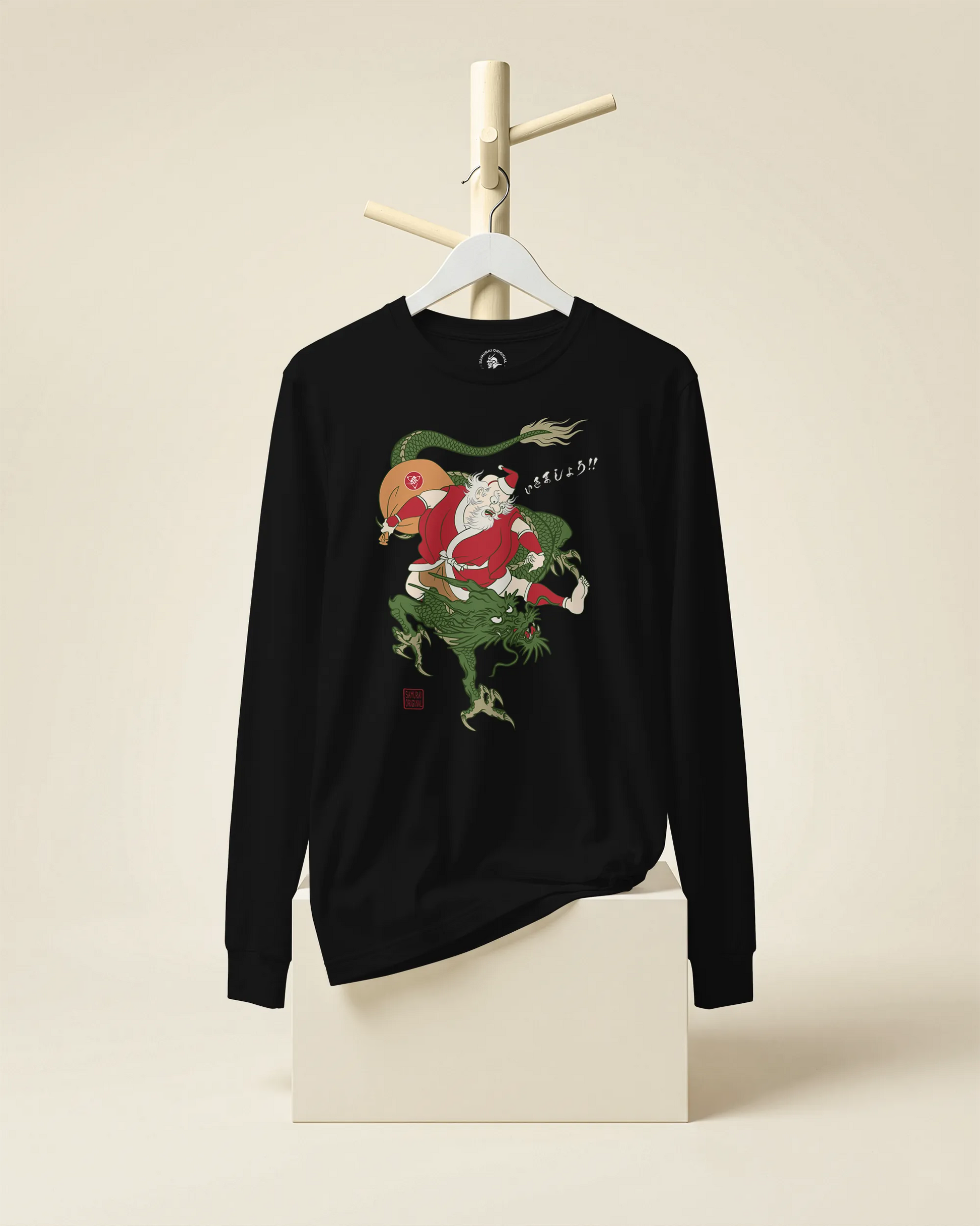 Santa Rides Dragon Japanese Ukiyo-e Unisex Long Sleeve Tee - Samurai Original