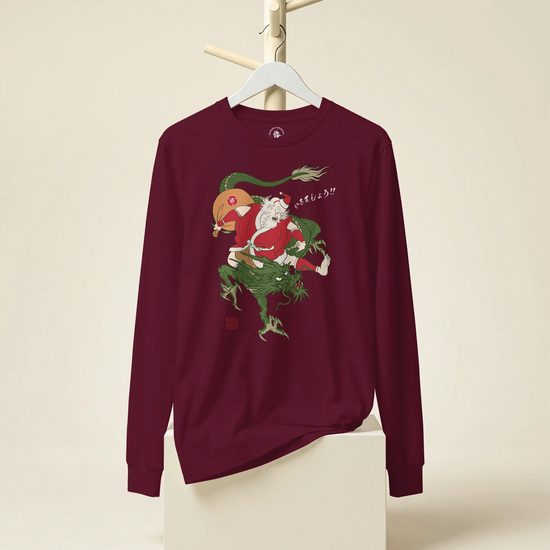 Santa Rides Dragon Japanese Ukiyo-e Unisex Long Sleeve Tee - Samurai Original