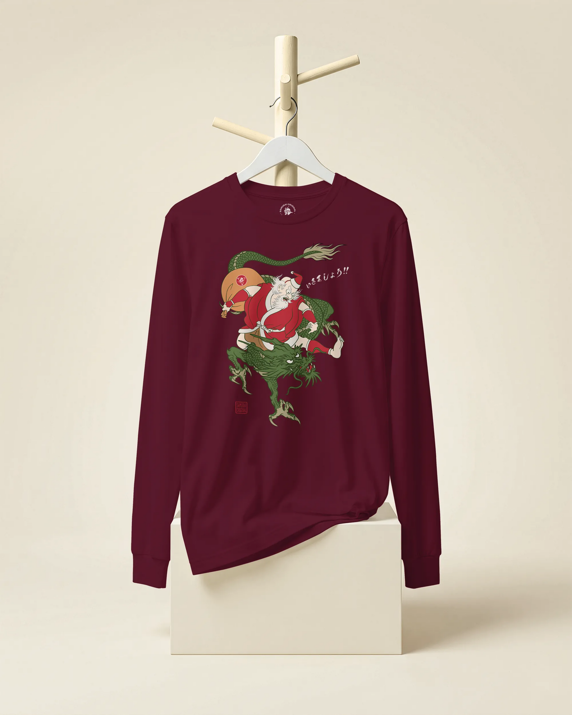 Santa Rides Dragon Japanese Ukiyo-e Unisex Long Sleeve Tee - Samurai Original
