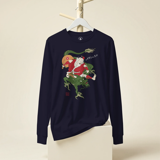 Santa Rides Dragon Japanese Ukiyo-e Unisex Long Sleeve Tee - Samurai Original