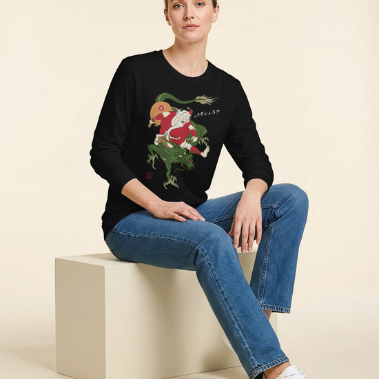 Santa Rides Dragon Japanese Ukiyo-e Unisex Long Sleeve Tee - Samurai Original