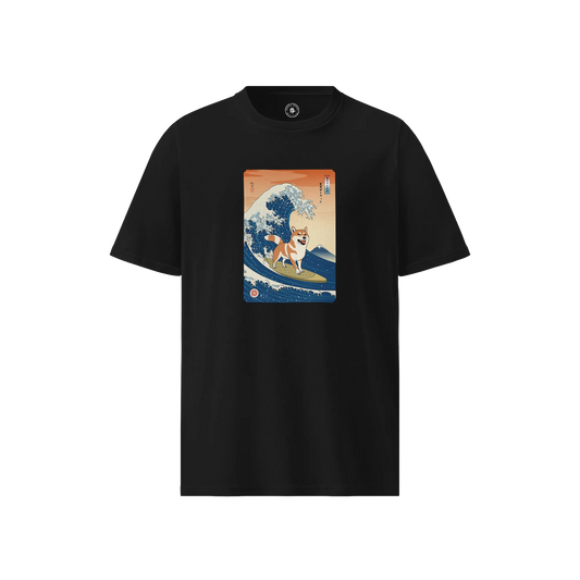 Shiba Inu Dog Surfing Ukiyo-e Unisex organic t-shirt