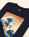 Shiba Inu Dog Surfing Ukiyo-e Unisex Long Sleeve Tee