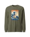 Shiba Inu Dog Surfing Ukiyo-e Unisex Long Sleeve Tee